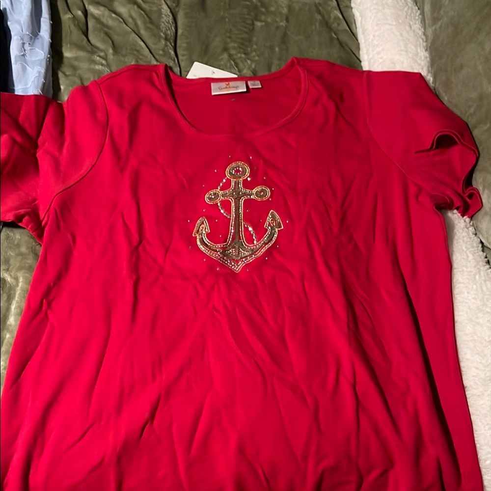 NWT Red Anchor Embellished Women's Top